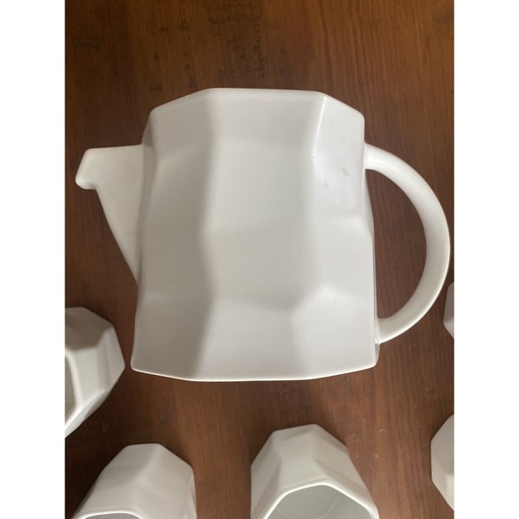 Teavana 32oz White Potter's Mark Ceramic Teapot Set w/ 8 Tea Cups / Infuser - Picture 3 of 12